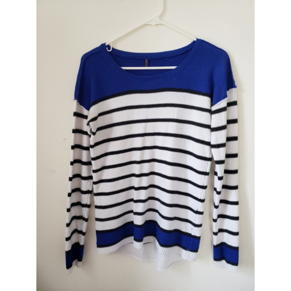 Navy Blue and Black and White Striped Sweater.